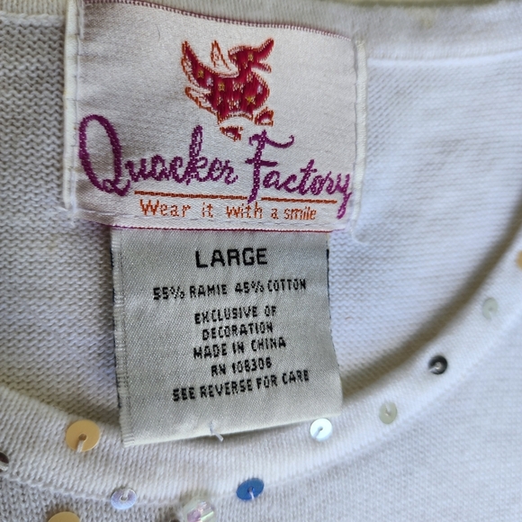Quacker Factory White Sailboat Sweater Vest Womens Sleeveless Sequin Top Knit L - Picture 7 of 10